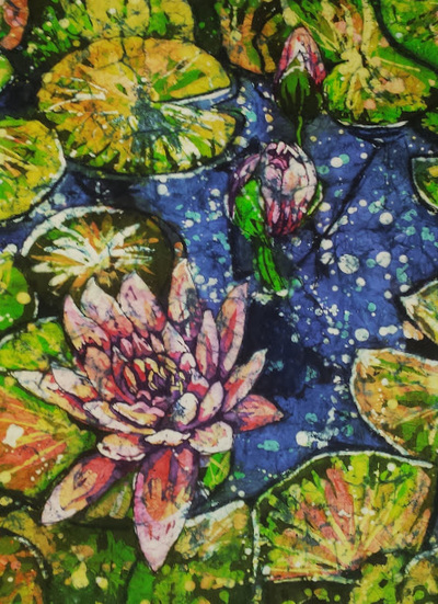 2016
21.5"h x16.75"w
Watercolor batik on Washi paper.